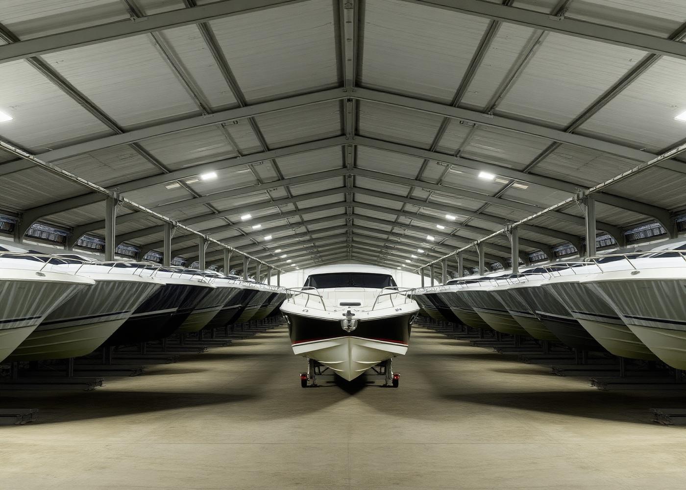 Covered indoor boat storage facility