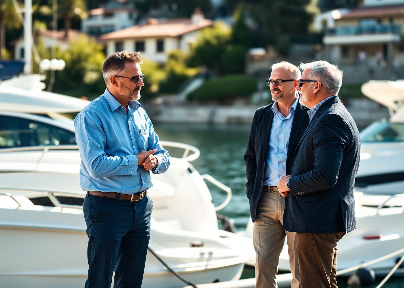 LagoVento sales consultation on a Lake Garda marina pontoon