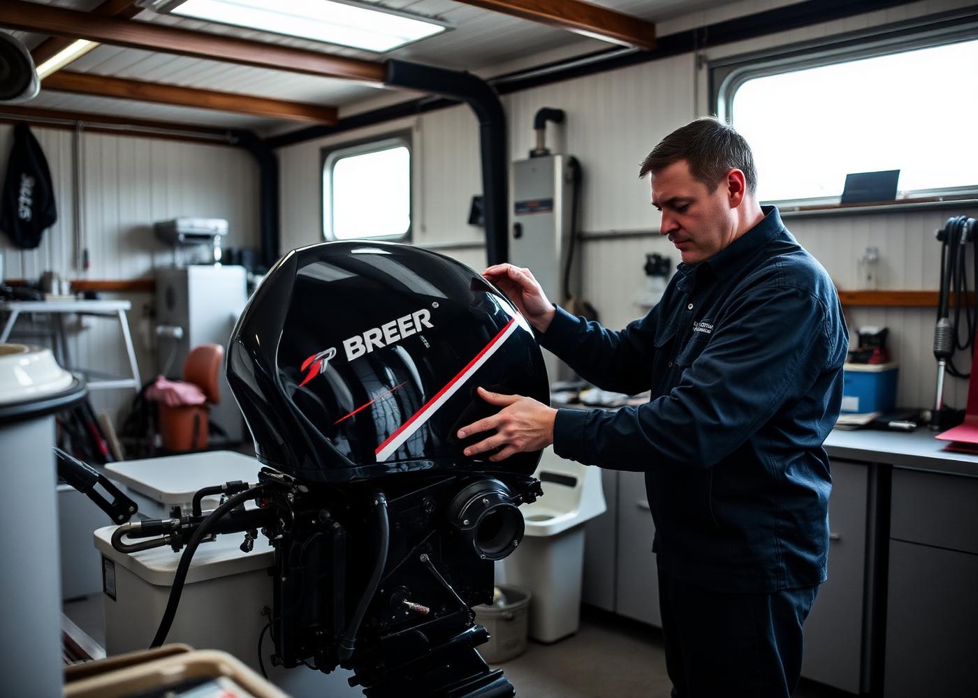 Marine technician servicing an engine in the LagoVento workshop